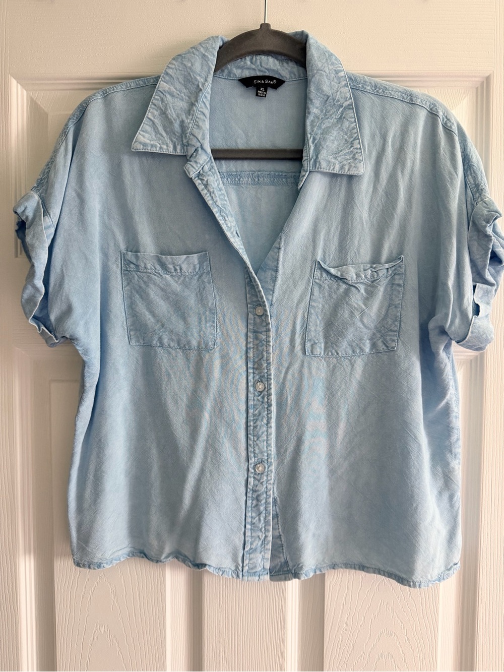 Light Blue Short-Sleeve Button Front Top